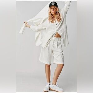 We The Free People Summer Daydream Ivory Gauze Long Sleeve Button Top Size Small